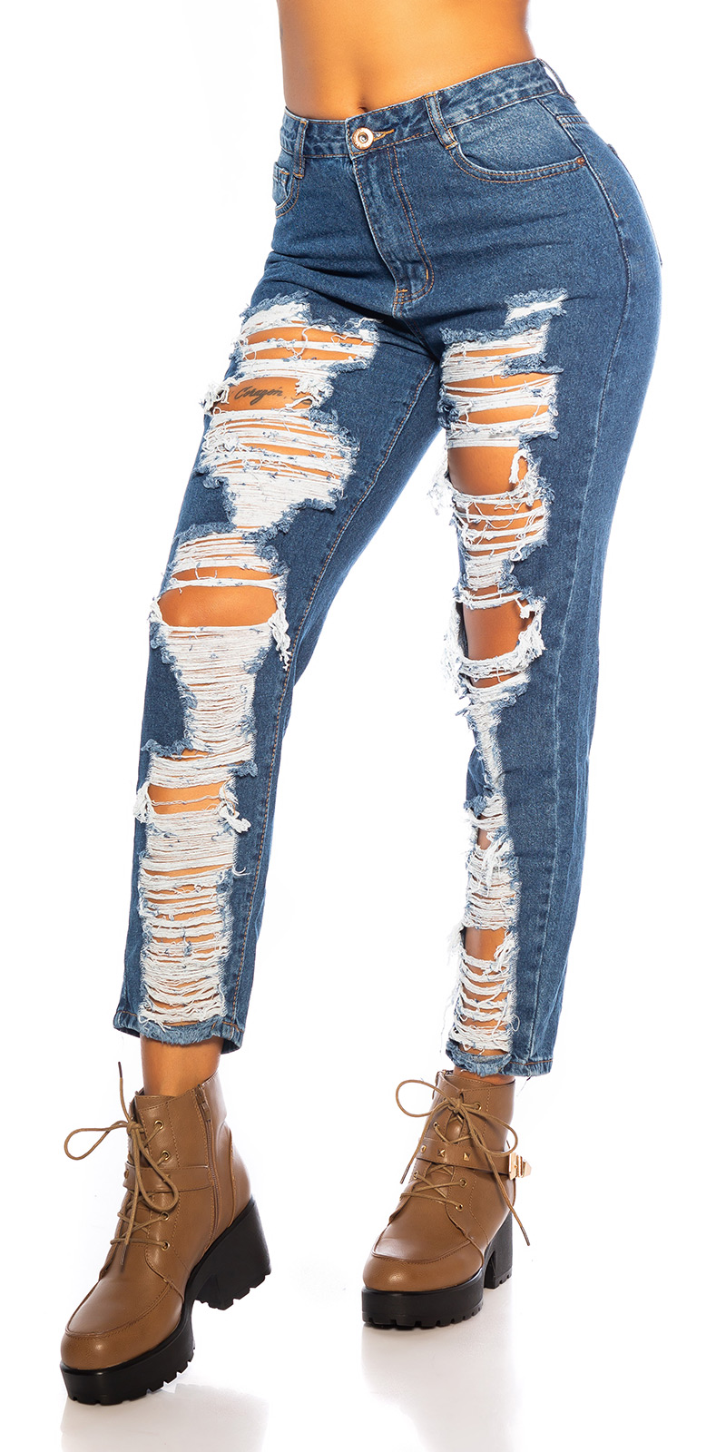 Extrem Destroyed Löcher Jeans im Mom Fit-Style