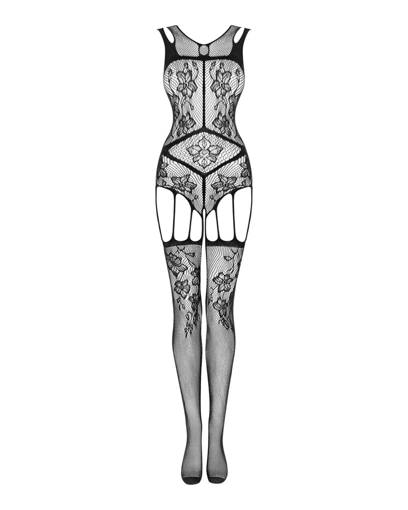 Obsessive Catsuit mit seinem einzigartigen, floralen und geometrischen Muster wird Ihre schönen, weiblichen Formen betonen. Sexy Cut-Out am Rücken.