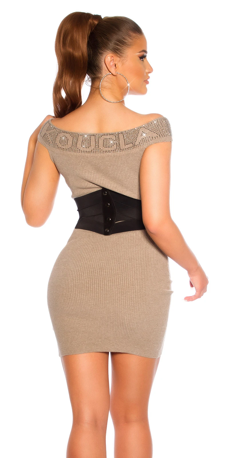 Ripped Off Shoulder Cocktail Minikleid mit Deko Steinchen Ripped Off Shoulder Cocktail Minikleid mit Deko Steinchen