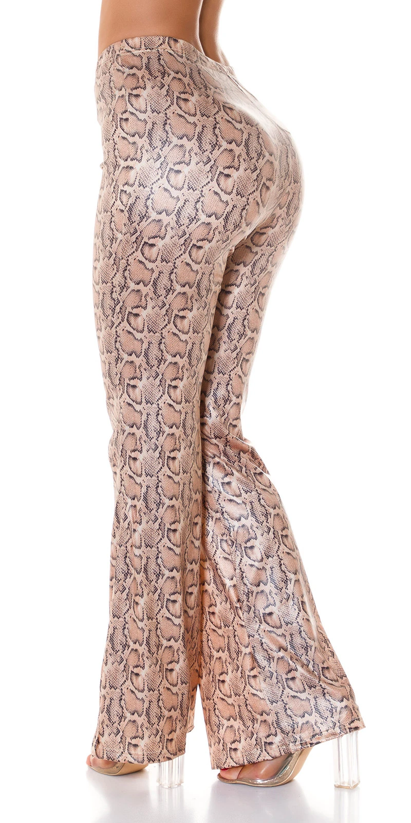 High Waist Animal Printed Wet Look Leggings mit Schlag High Waist Animal Printed Wet Look Leggings mit Schlag
