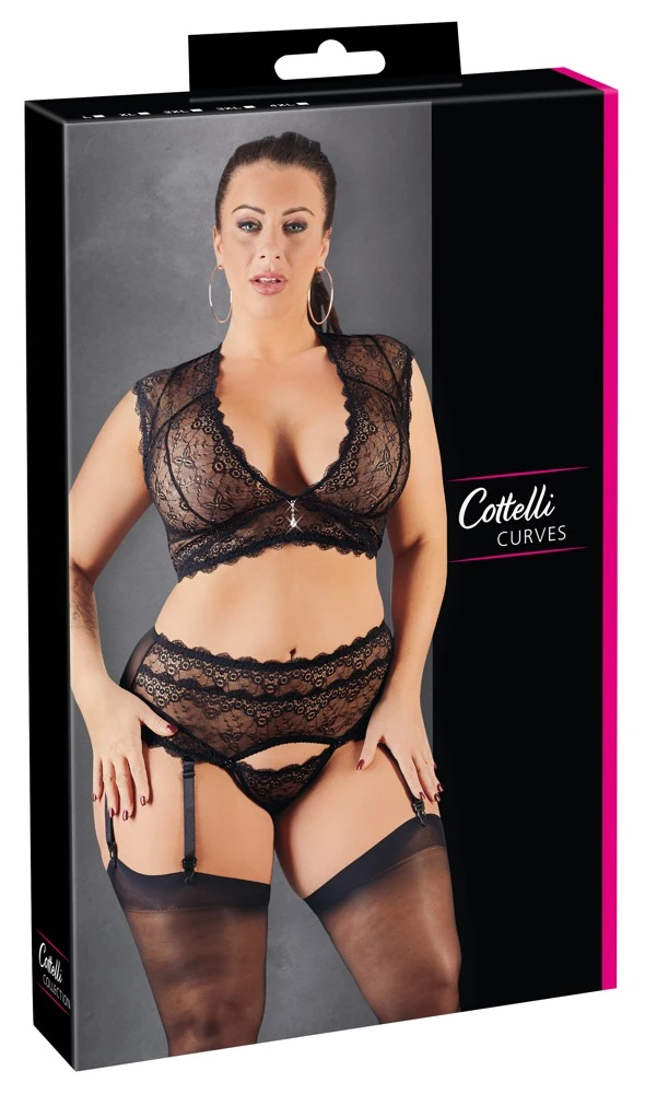Cottelli Strapsstring und Bralette mit glamourösen Details aus Verführerischer Spitze Cottelli Strapsstring und Bralette mit glamourösen Details aus Verführerischer Spitze