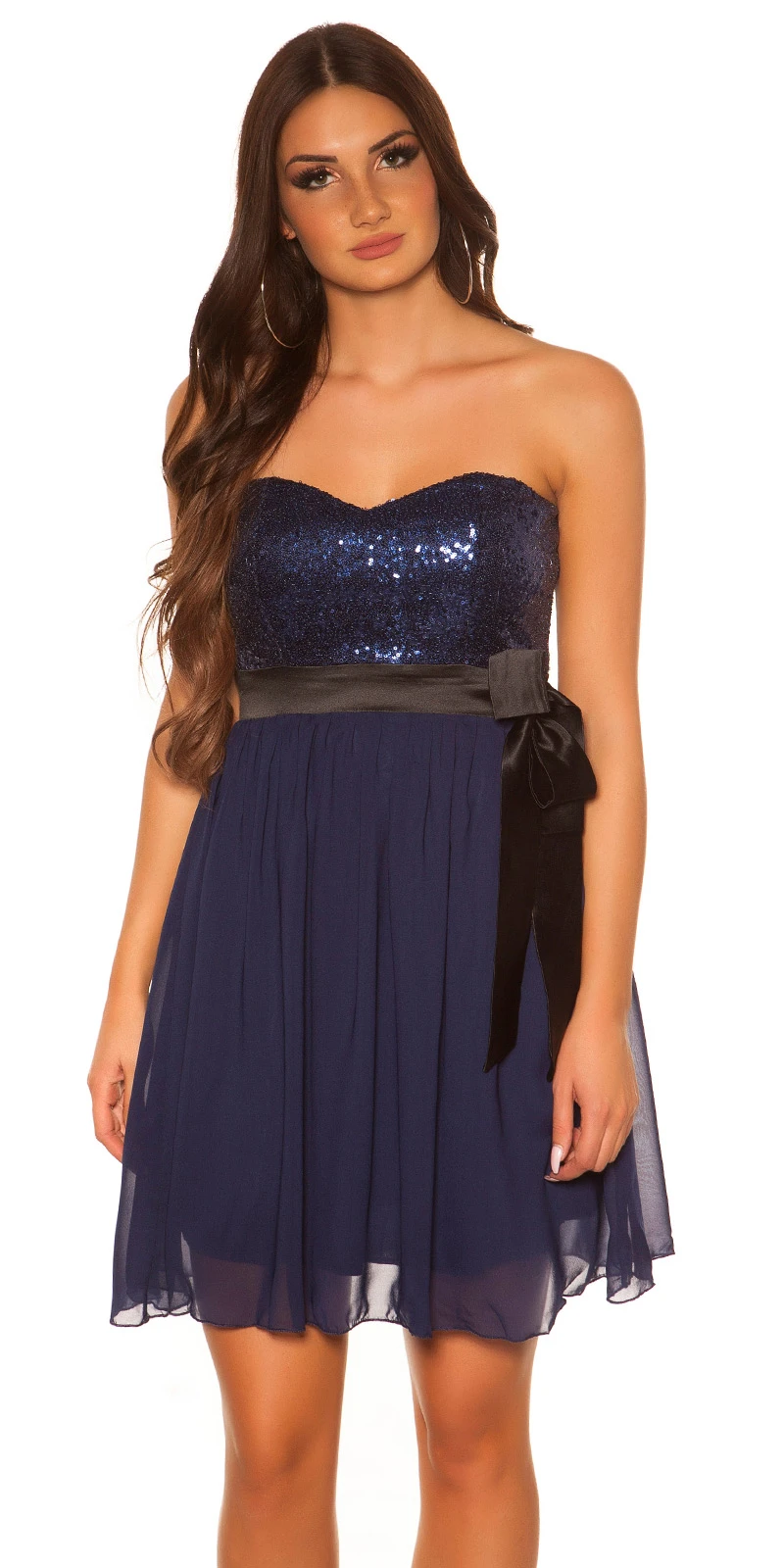 Bandeau Glitzer Pailletten Minikleid mit Deko Gürtel und Chiffon-Rock Bandeau Glitzer Pailletten Minikleid mit Deko Gürtel und Chiffon-Rock