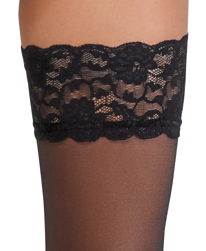 Cottelli Elegante halterlose Strümpfe mit 9 cm Spitzen-Abschluss und Silikonverstärkung in schwarz