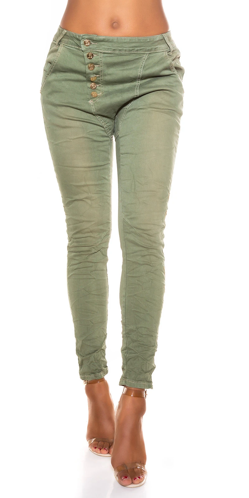 Knitter Skinny Hüft Chino Jeans mit schräger Knopfleiste Knitter Skinny Hüft Chino Jeans mit schräger Knopfleiste