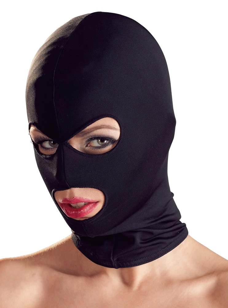 Schwarze, enganliegende Kopfmaske von Bad Kitty aus weichem Stretchmaterial mit Mund- und Augenöffnungen