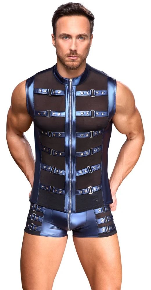 Eng anliegende Pants von NEK im blauen Metallic-Mattlook mit Nieten, Powernet-Einsätzen und hohem Tragekomfort Eng anliegende Pants von NEK im blauen Metallic-Mattlook mit Nieten, Powernet-Einsätzen und hohem Tragekomfort