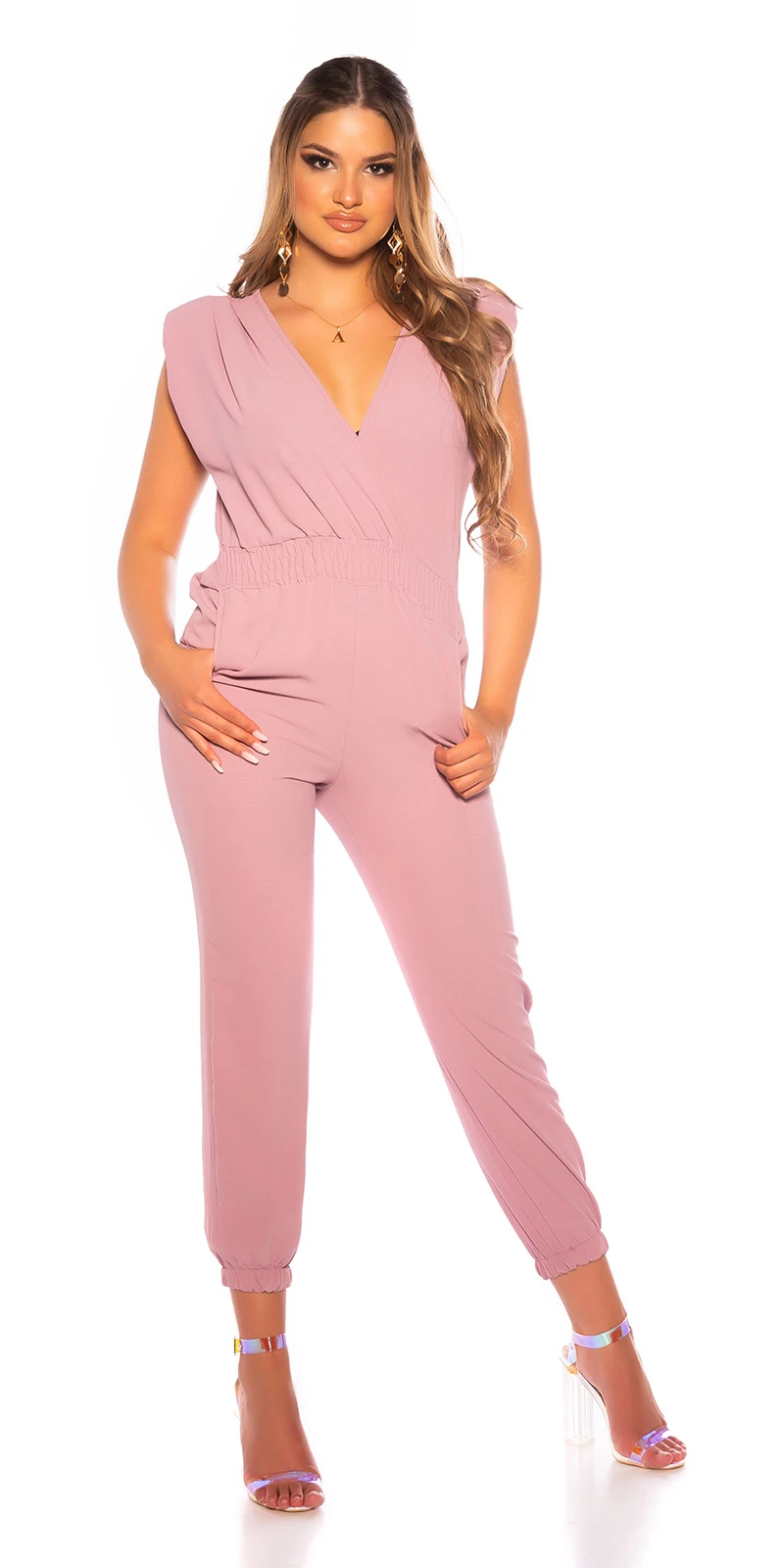 Crinkle Maxi Jumpsuit mit Wickel-V-Neck und sexy Rücken-Cutout Crinkle Maxi Jumpsuit mit Wickel-V-Neck und sexy Rücken-Cutout