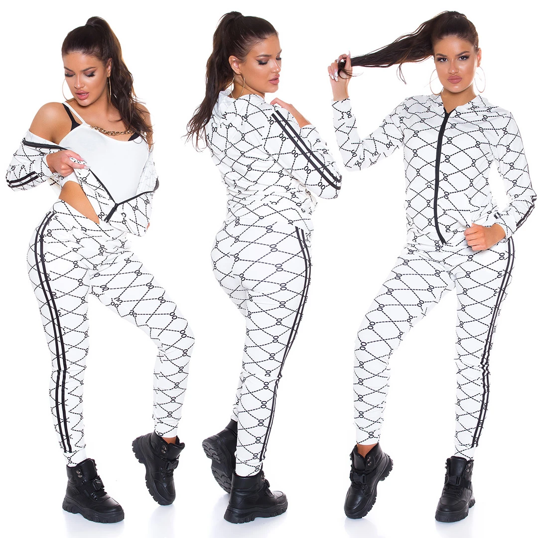 Fitness Training 2-Teiler mit Fantasy Rauten Print und Kontraststreifen Fitness Training 2-Teiler mit Fantasy Rauten Print und Kontraststreifen