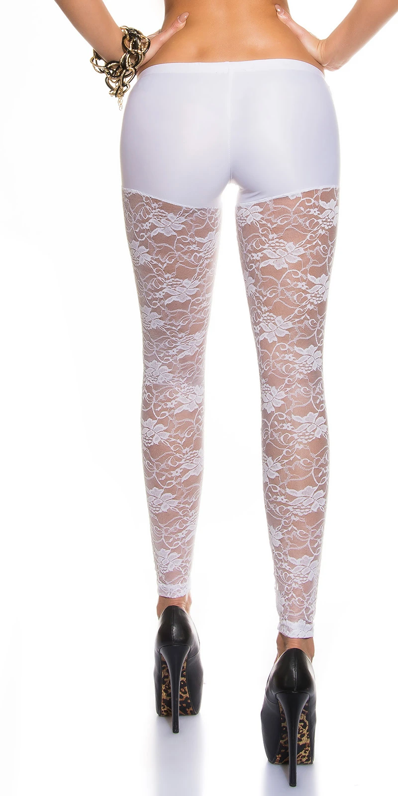 Gogo Spitzen Wet Look Leggings mit Hotpants-Effekt und Zipper Gogo Spitzen Wet Look Leggings mit Hotpants-Effekt und Zipper