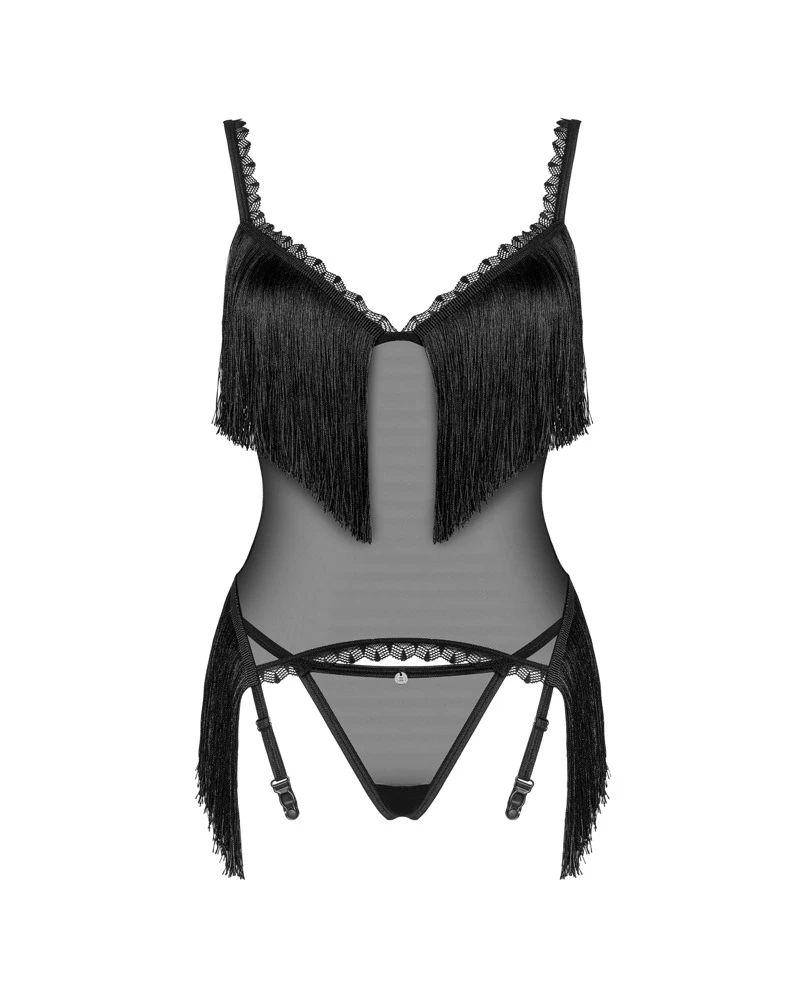 Obsessive Strapshemd und String im schwarzen Set Sherila. Feiner transparenter Stretchtüll mit zarten Spitzen-Details.