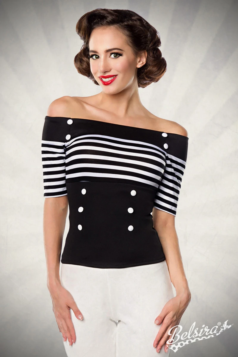 Jersey-Bluse mit dekorativen Stoffknöpfen Jersey-Bluse mit dekorativen Stoffknöpfen