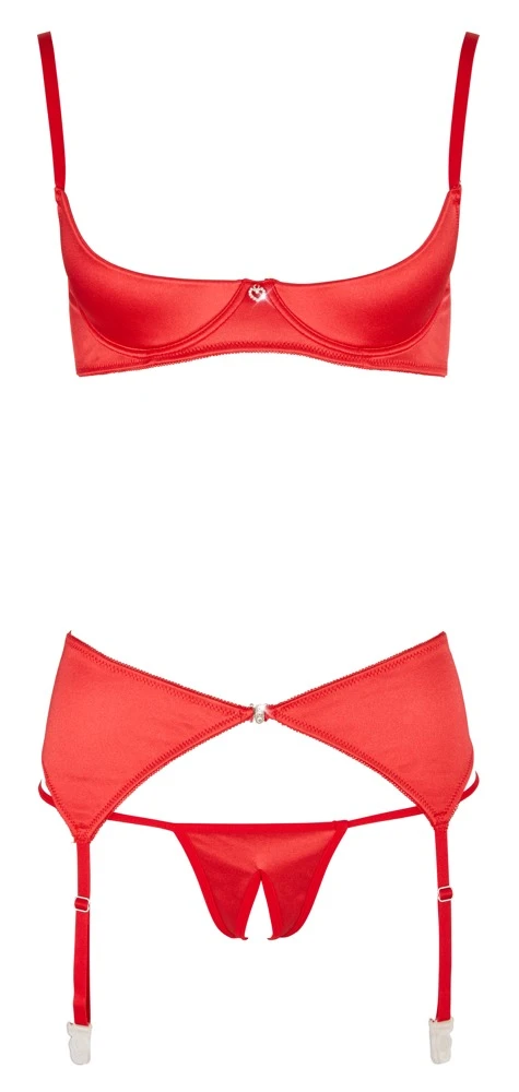 Cottelli LINGERIE Bügel Peek a Boo-Hebe-BH und String mit Strapsgurt in sinnlich rot Cottelli LINGERIE Bügel Peek a Boo-Hebe-BH und String mit Strapsgurt in sinnlich rot