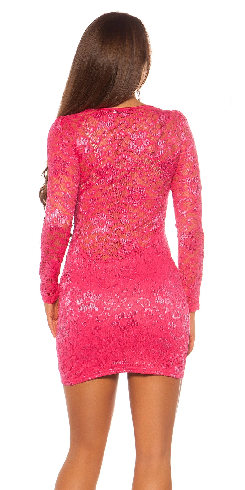 Spitzen V-Neck Langarm Minikleid Spitzen V-Neck Langarm Minikleid