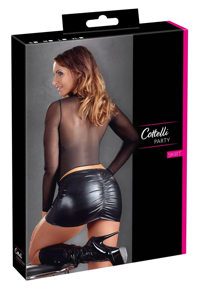 Cottelli PARTY Minirock kurzer Wetlook Rock Raffungen hinten verführerische Wäsche schwarz