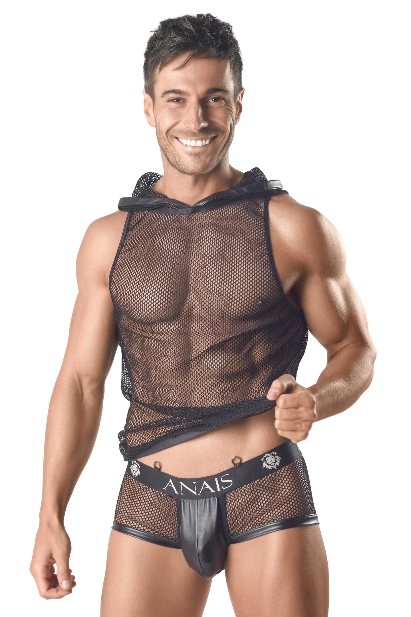 Herren Kapuzen-Netz-Shirt 054992.Stylischer Herren Hoodie mit hochelastischem Netzmaterial und elegantem Wetlook für Komfort und Bewegungsfreiheit