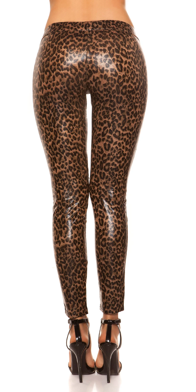 Funky Leder-Look Leggings mit Deko Streifen und Nieten