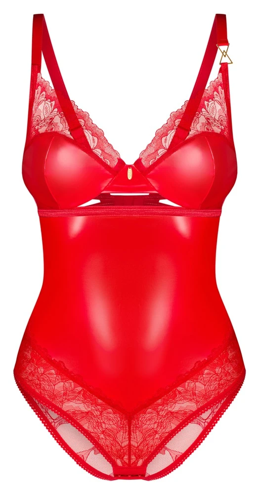 Body Aliosa von Obsessive in sinnlichem Rot mit edlem Glanz, Floral-Spitze und raffinierten goldfarbenen Details