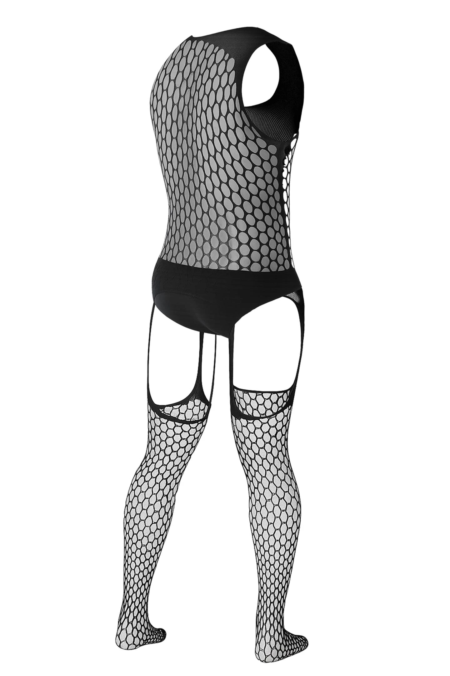 Provokanter Herren Bodystocking ouvert RAV118 aus weichem, dehnbarem Netzmaterial mit offenem Schritt von CUT4MEN für markante, selbstbewusste Underwear-Looks