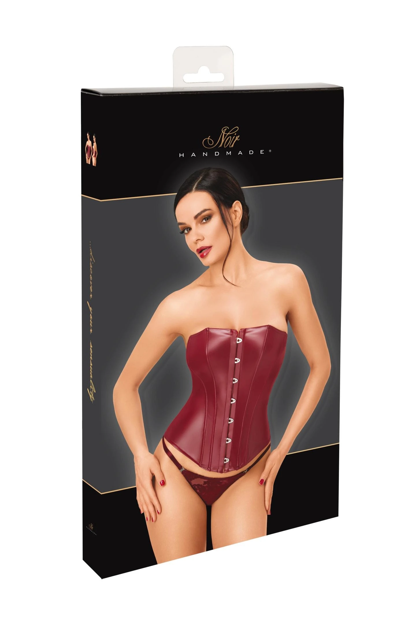 Kinky Korsett aus Powerwetlook - Noir Handmade F398 Bordeaux Affair - sexy in Burgunder mit formenden Stäbchen und Frontverschluss