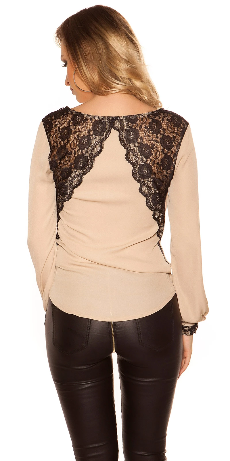 Beautiful Schlupf-Bluse im Wickel-Look mit Spitzen-Einsatz Beautiful Schlupf-Bluse im Wickel-Look mit Spitzen-Einsatz