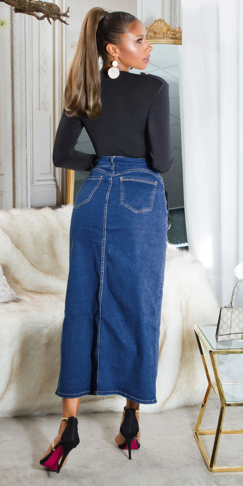 Musthave Denim High Waist Maxi Rock mit Schlitz seitlich Musthave Denim High Waist Maxi Rock mit Schlitz seitlich