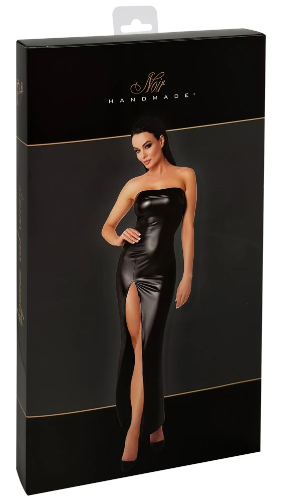 Noir F336 Langes figurbetonendes Tubekleid aus edlem Powerwetlook mit hohem Gehschlitz und Reißverschluss elastisch & sexy