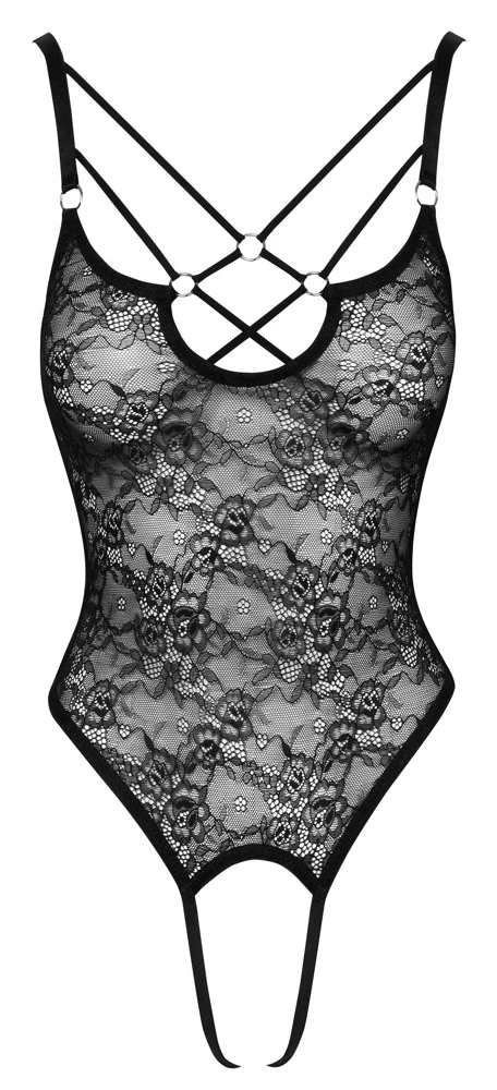 Cottelli LINGERIE Stringbody ouvert aus feiner Blütenspitze, Bondage Style, Offener Schritt Cottelli LINGERIE Stringbody ouvert aus feiner Blütenspitze, Bondage Style, Offener Schritt