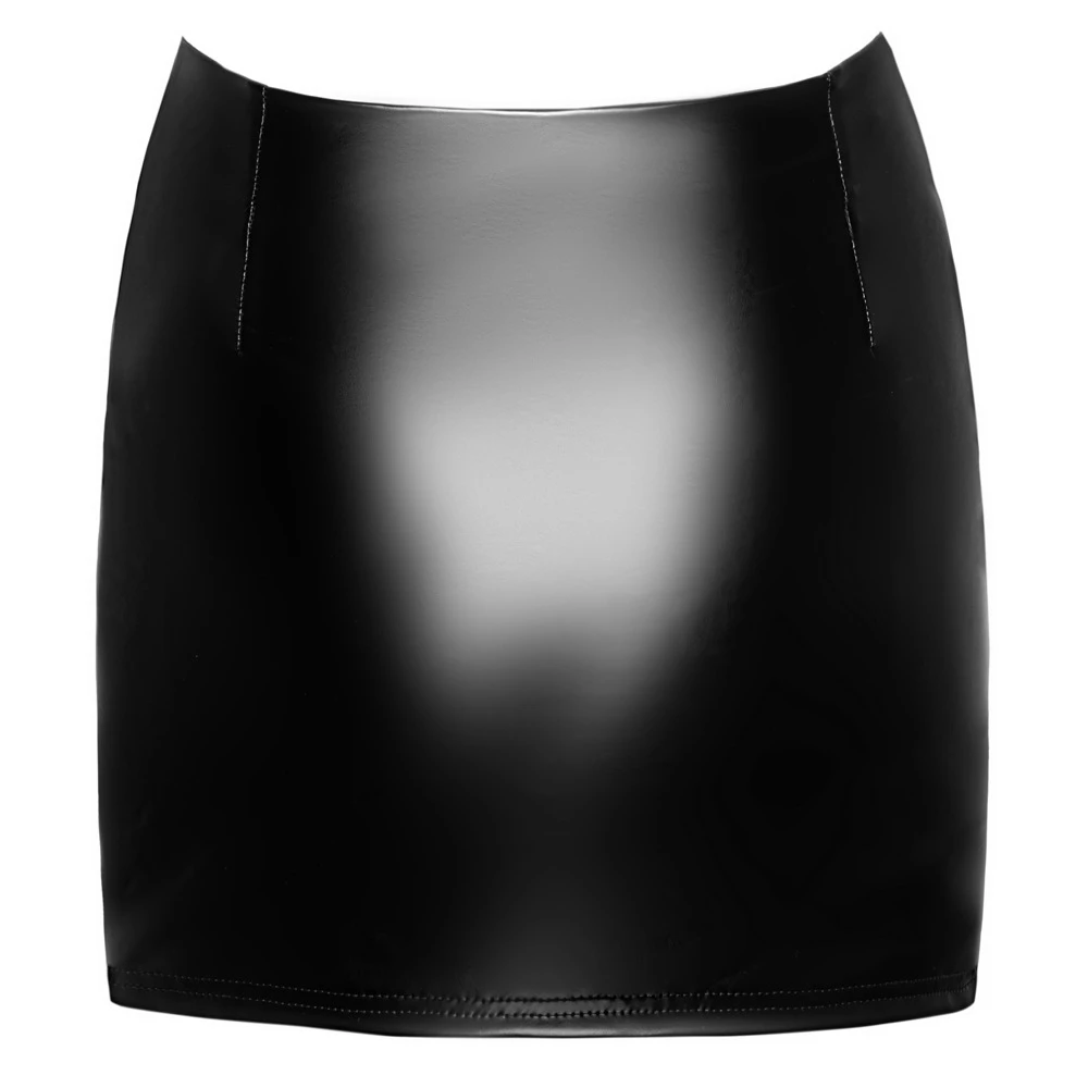 Noir Minirock im Powerwetlook mit Straps & Spitzen- Strumpfband Straps Rock, Clubwear Minirock