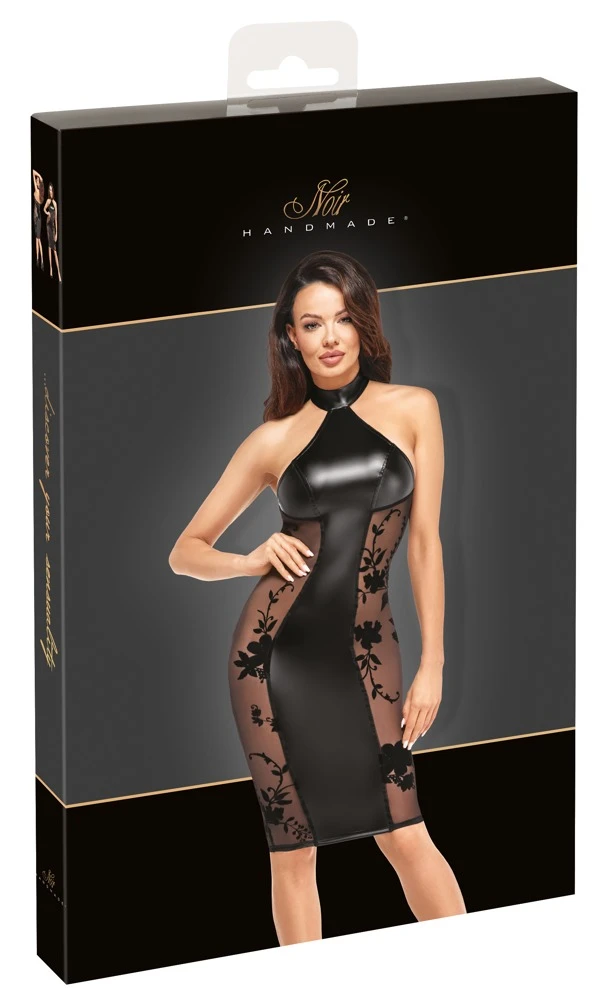 Neckholder Kleid knieumspielend Ärmellos Sexy Rückenfrei aus edlem Material-Mix