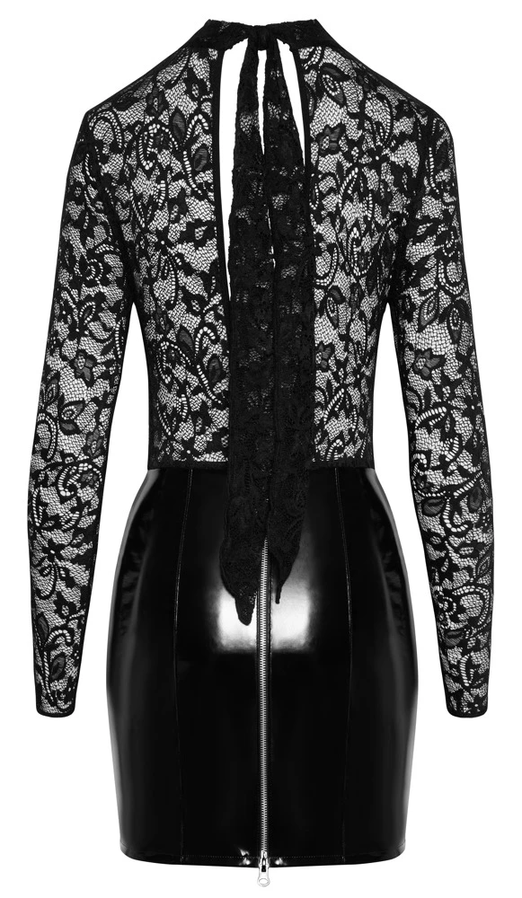 Langarm-Minikleid Rückenfrei von Black Level: Elegante Spitze trifft glänzenden Lackfür verführerischen Tragekomfort und Stil
