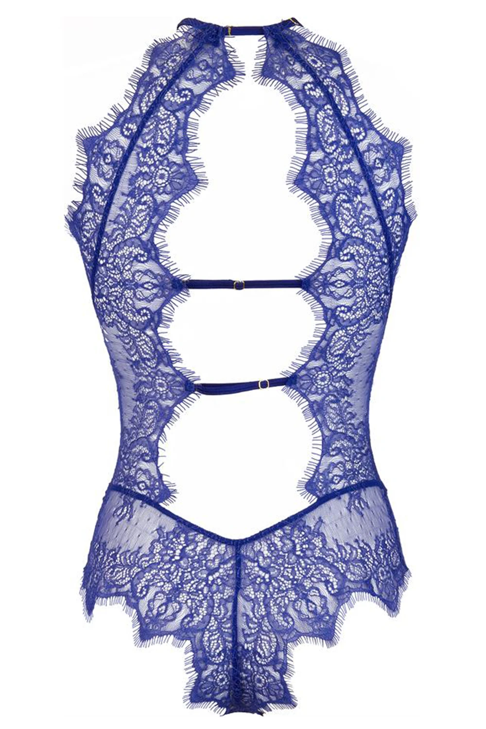 Axami transparentes Body aus blauer Blütenspitze mit beigen Tüll Axami transparentes Body aus blauer Blütenspitze mit beigen Tüll