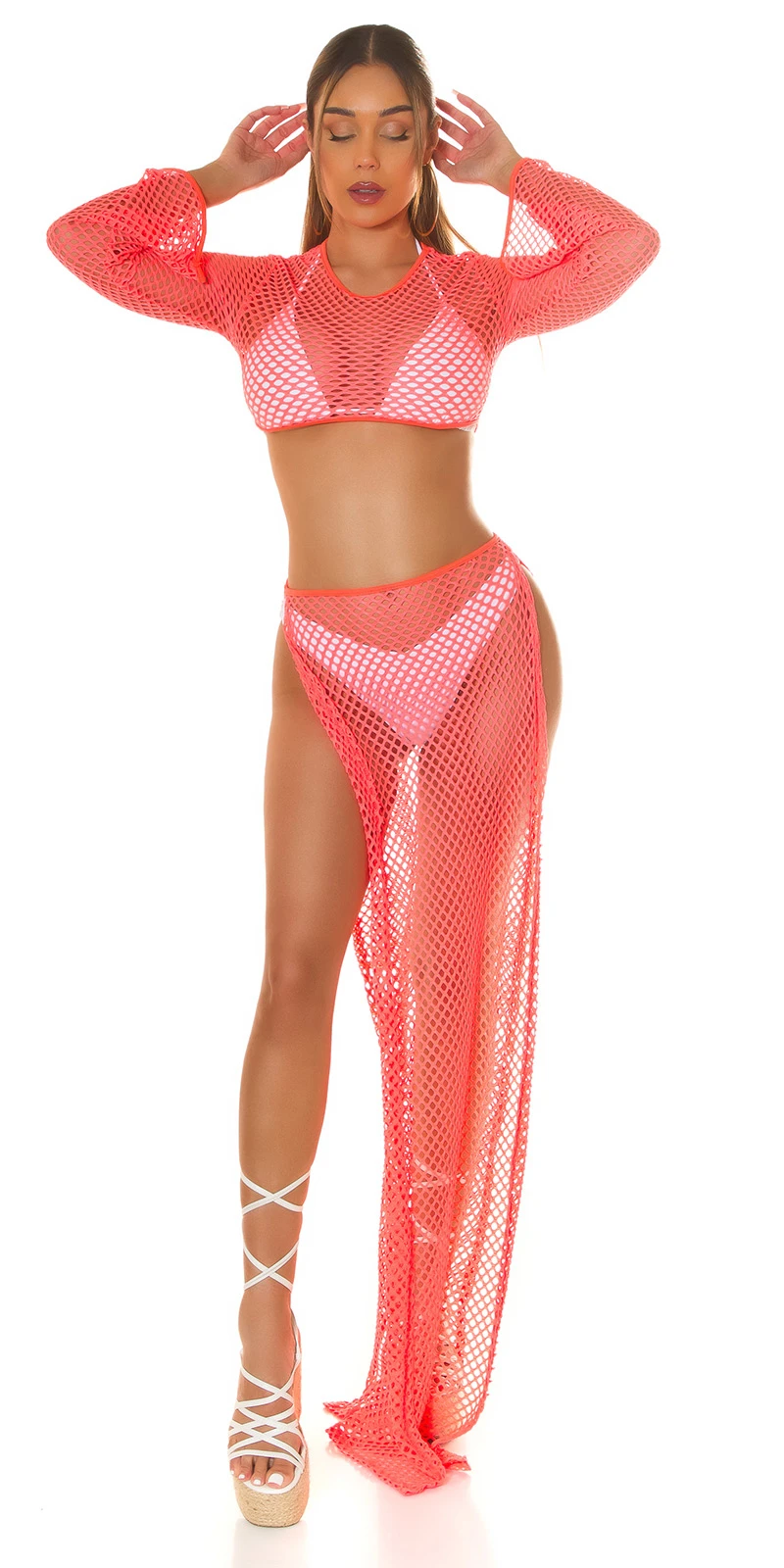 Cover-up Crop Top Bauchfrei Langarm Netztop Transparent Cover-up Crop Top Bauchfrei Langarm Netztop Transparent