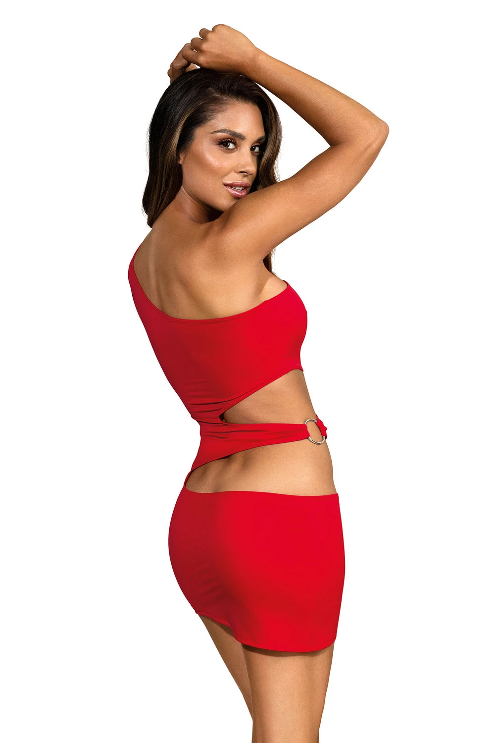 Axami Minilkeid aus Mikrofaser mit seitlichen Cutouts One Shoulder in rot