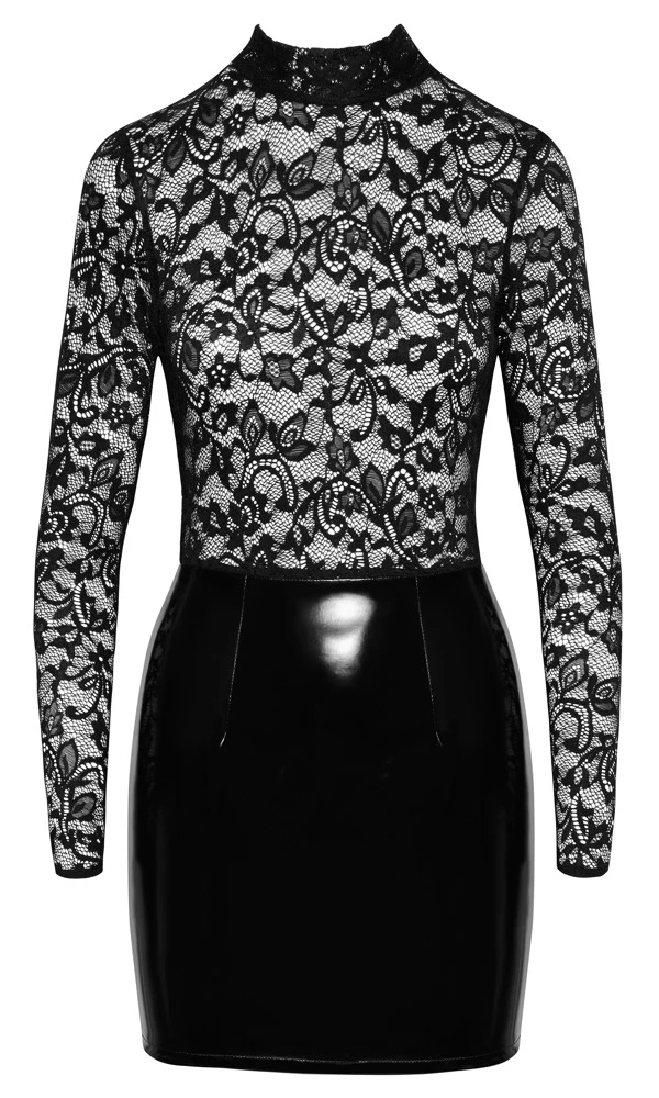 Langarm-Minikleid Rückenfrei von Black Level: Elegante Spitze trifft glänzenden Lackfür verführerischen Tragekomfort und Stil