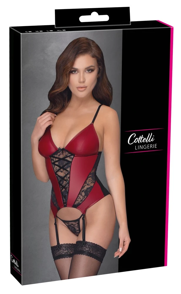 Cottelli LINGERIE Strapshemd und String rot/schwarz mit heißen Spitzeneinsätzen