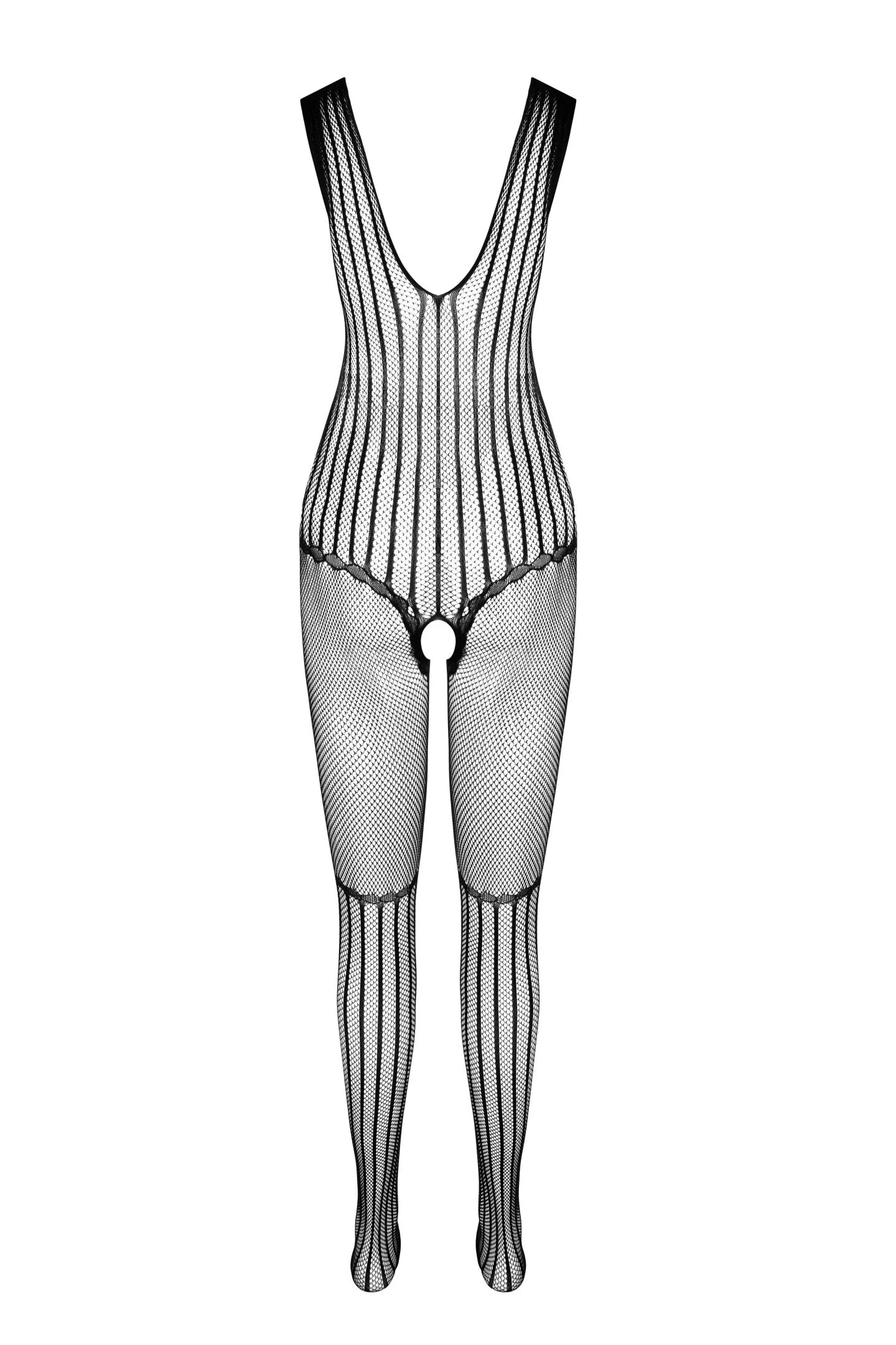 Bodystocking Schwarz Ouvert BS103, Schwarzer Catsuit aus elastischem Netzmaterial mit offenem Schritt für aufregende und sinnliche Momente!