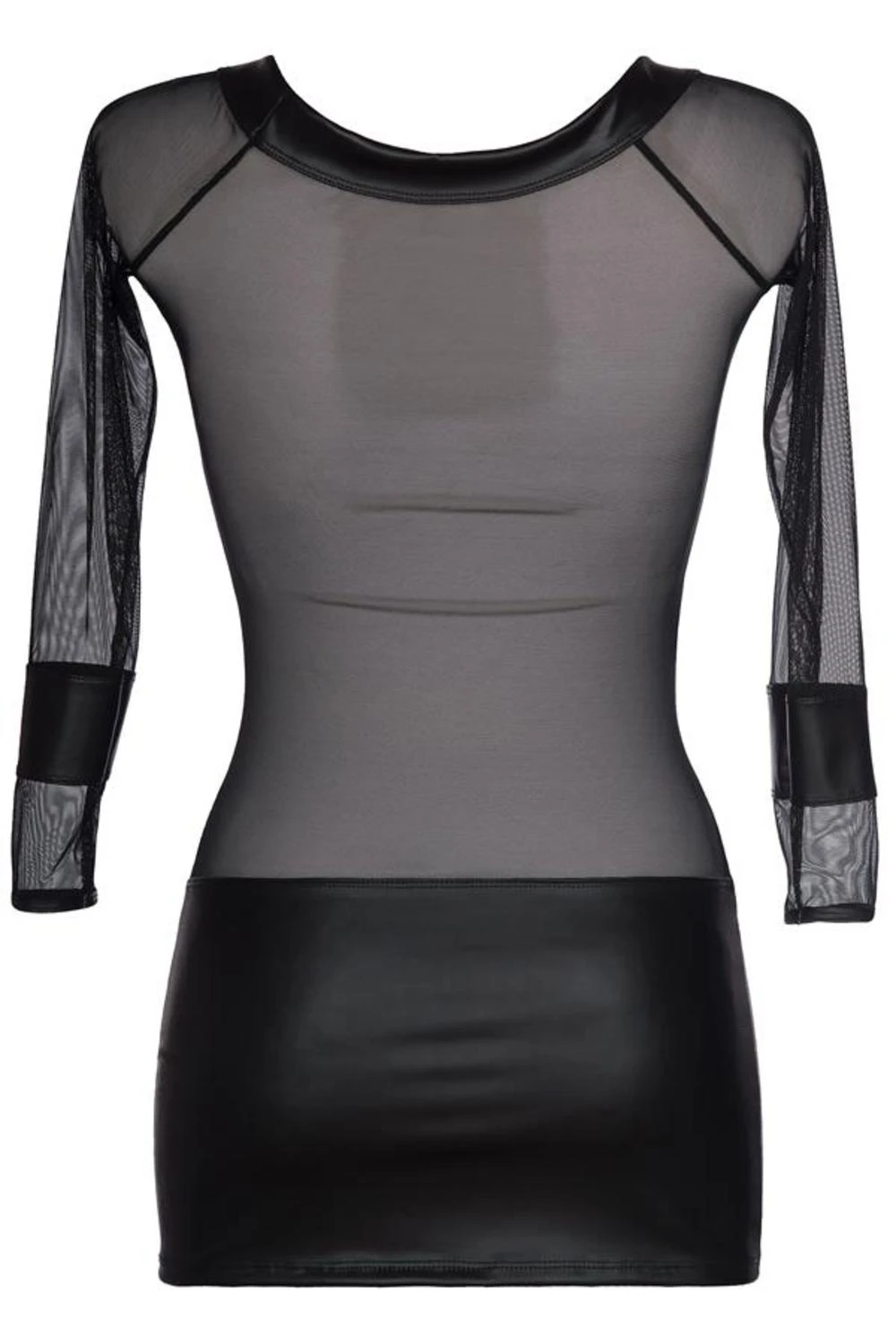 Axami mattes langarm Latex Minikleid mit Streifen aus schwarzem Tüll
