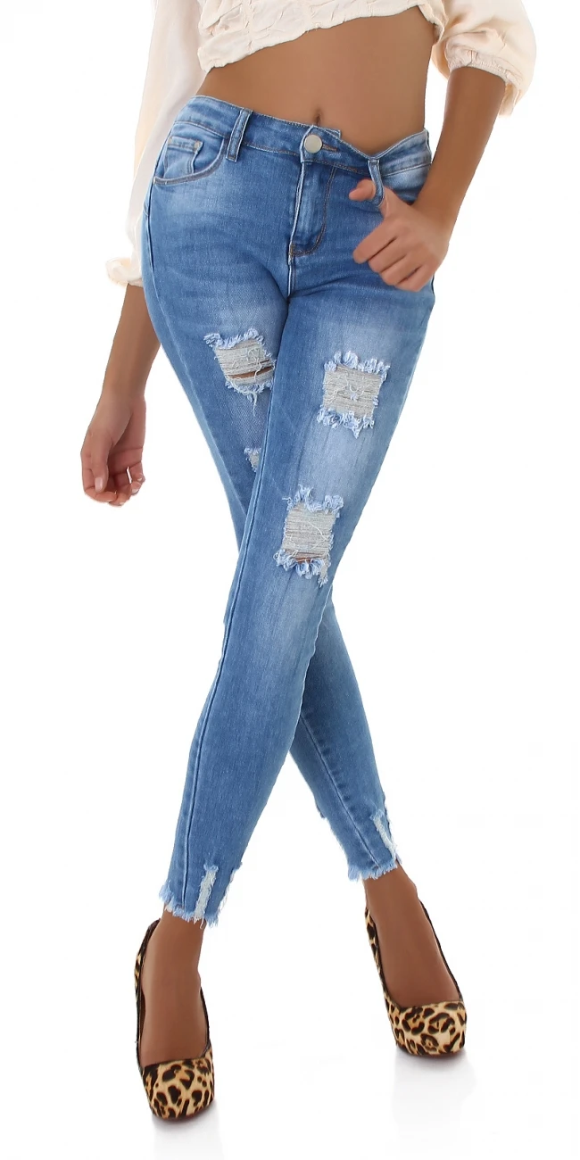 Washed Out High Waist Push-Up Jeans mit Löcher