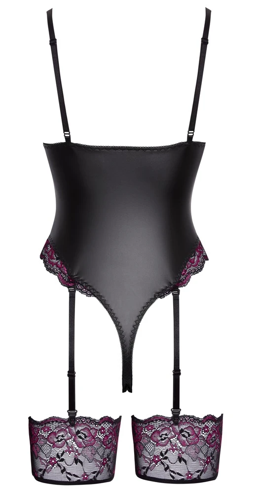 Cottelli LINGERIE Straps-Riobody im edlen Mattlook mit zweifarbiger Spitze, abnehmbaren Strapsen und verstellbaren Details
