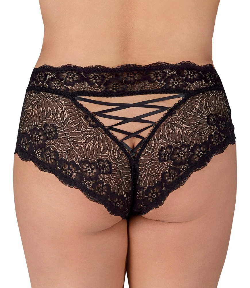 Cottelli CURVES Slip mit Perlen komplett aus feiner floraler Spitze Ouvert Slip