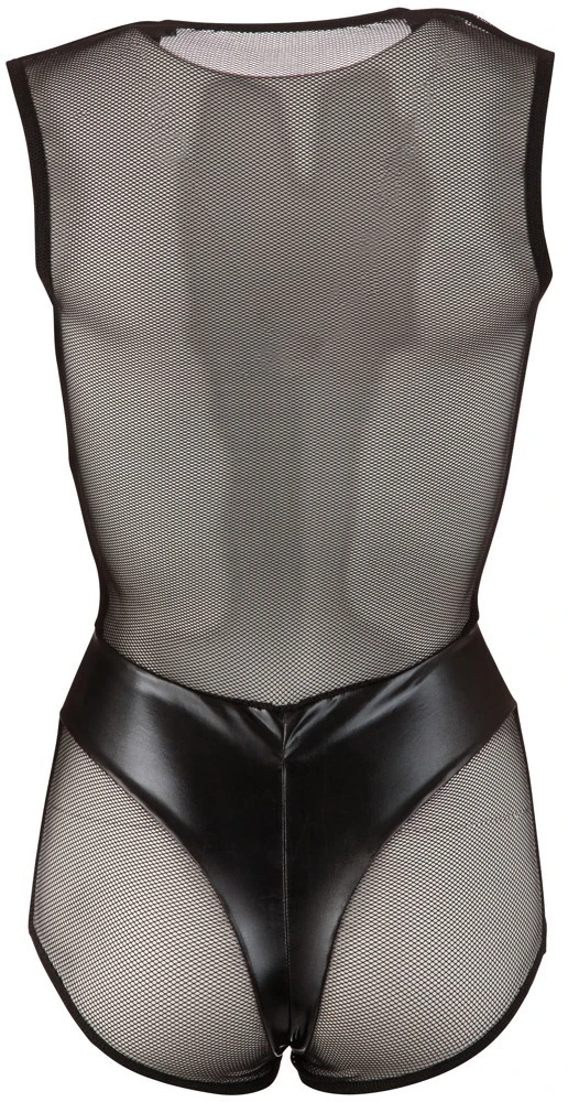 Cottelli PARTY Dessous Body am Schritt zum öffnen Wetlook und Netz Mix schwarz