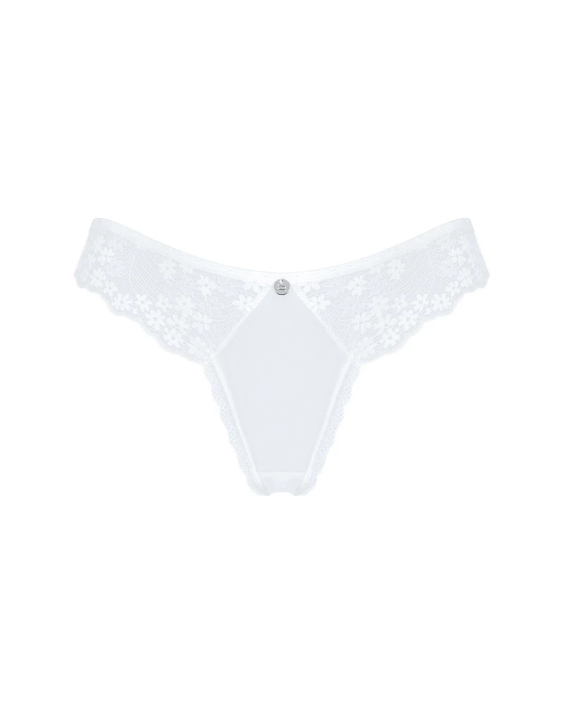 Obsessive String im Brazilian-V-Cut aus feinem Stretchtüll mit Blütenspitze und kleinen Schmuckelement am Bund. Elastisch & weich