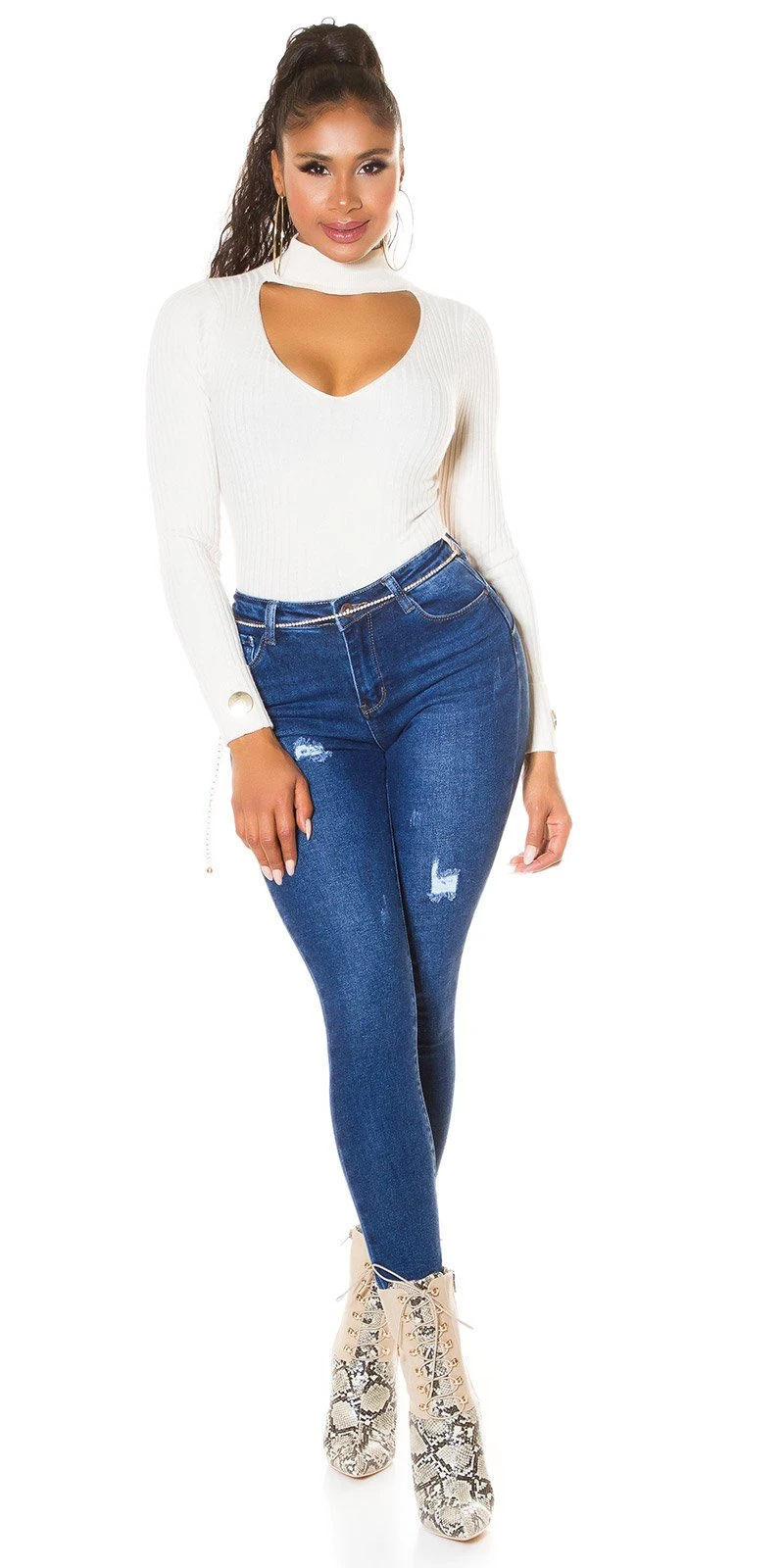 Darkwashed Skinny High Waist Röhre Jeans im Used Look Darkwashed Skinny High Waist Röhre Jeans im Used Look