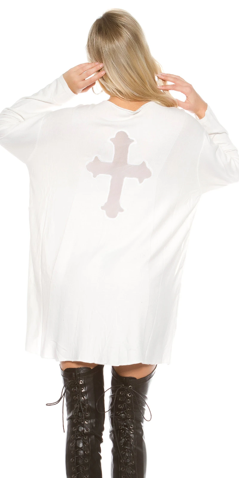 Stylo Long Pullover Oversized mit Mesh Kreuz Stylo Long Pullover Oversized mit Mesh Kreuz