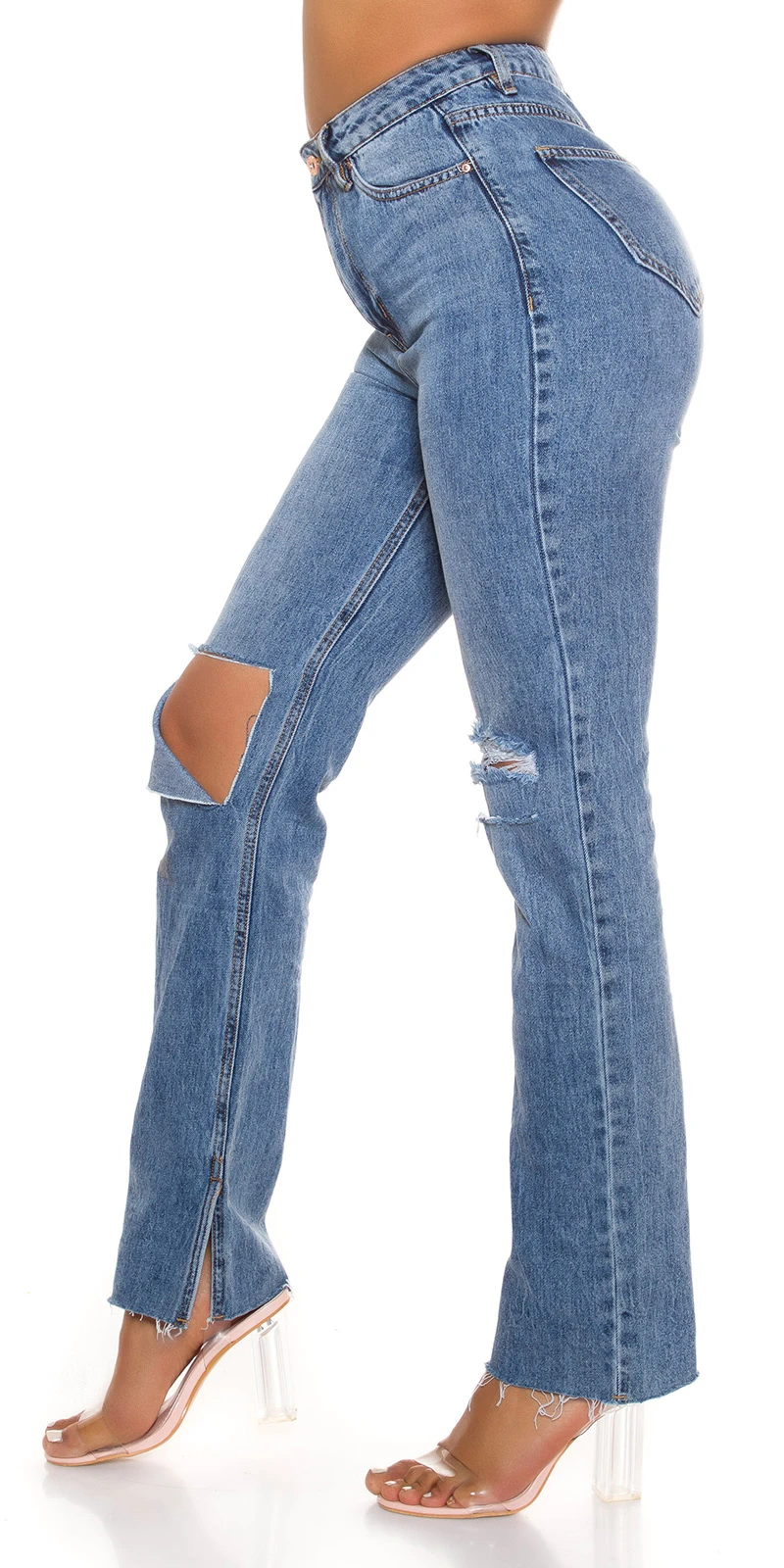 Straight Cut High Waist Jeans im Used Look mit Löcher Straight Cut High Waist Jeans im Used Look mit Löcher