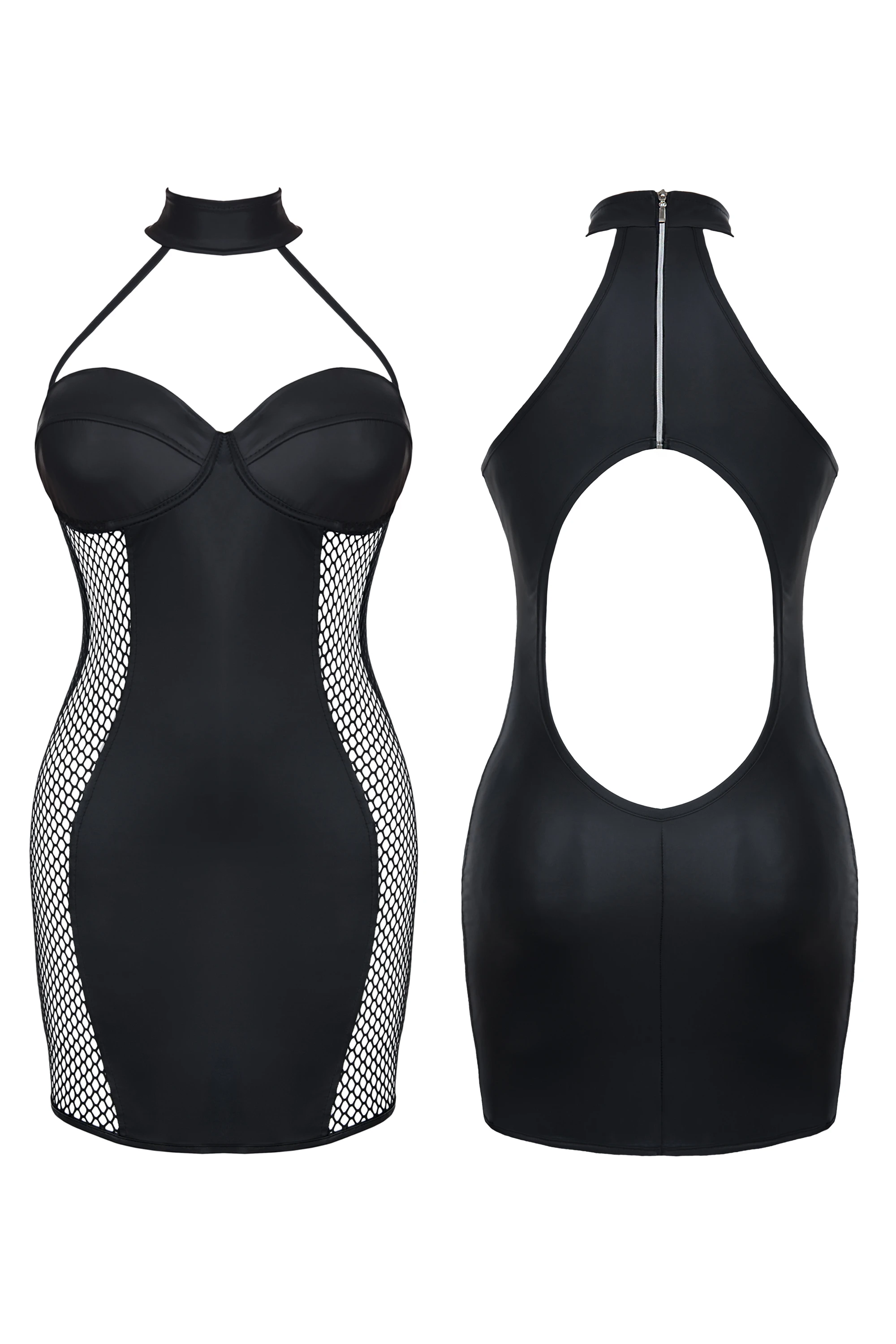 Schwarzes Wetlook Minikleid mit Netzeinsatz Dark Desire Collection Schwarzes Wetlook Minikleid mit Netzeinsatz Dark Desire Collection