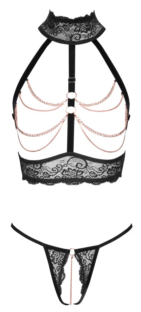 Abierta Fina Lingerie-Kollektion, Ketten Verzierung, Ouvert-Set Verführerisches Top & String