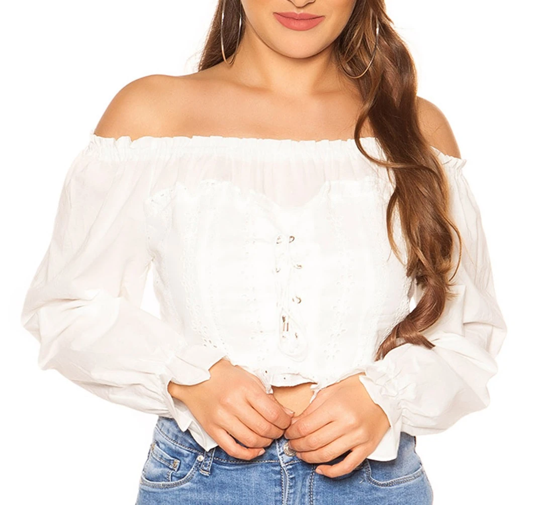 Crop Shirt Off Shoulder Langarmshirt Deko Schnürung Carmen Crop Shirt Off Shoulder Langarmshirt Deko Schnürung Carmen