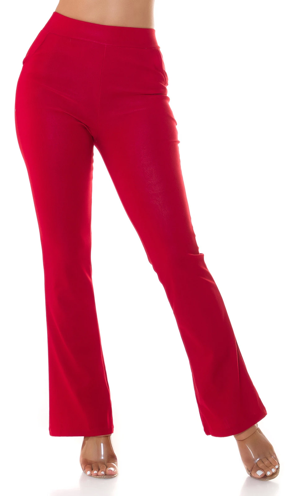 Koucla Casual Schlupf-Hose im Highwaist-Schnitt aus leichtem Stretch mit elastischem Bund, seitlichen Eingrifftaschen und modisch leicht ausgestellten Hosenbeinen für vielseitige Alltagslooks