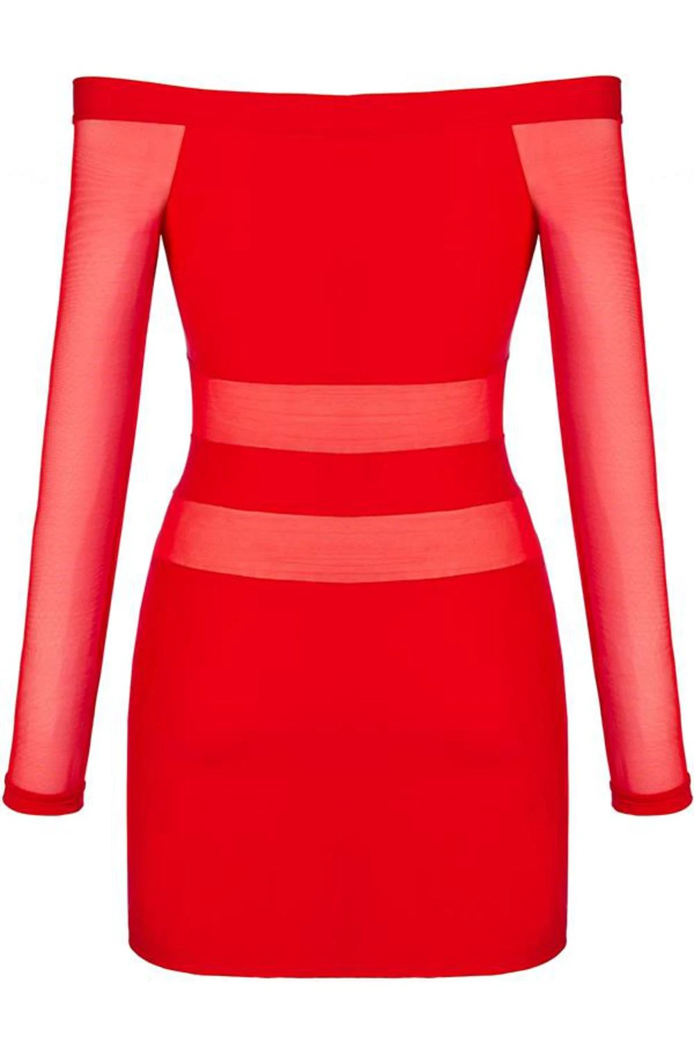 Axami schulterfreies Mikrofaser Wetlook Minilkeid mit Netzeinsätzen in rot Axami schulterfreies Mikrofaser Wetlook Minilkeid mit Netzeinsätzen in rot